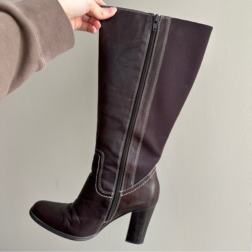 Franco Fortini Women Donna Mid-Calf Heeled Leather Boots, Y2K, Brown, Size 7.5M - Picture 10 of 16